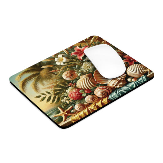 Tropical Mouse Pad, 2 Shapes - Beach Vibes for Home Office & Gamer / Shells and Flowers Still Life