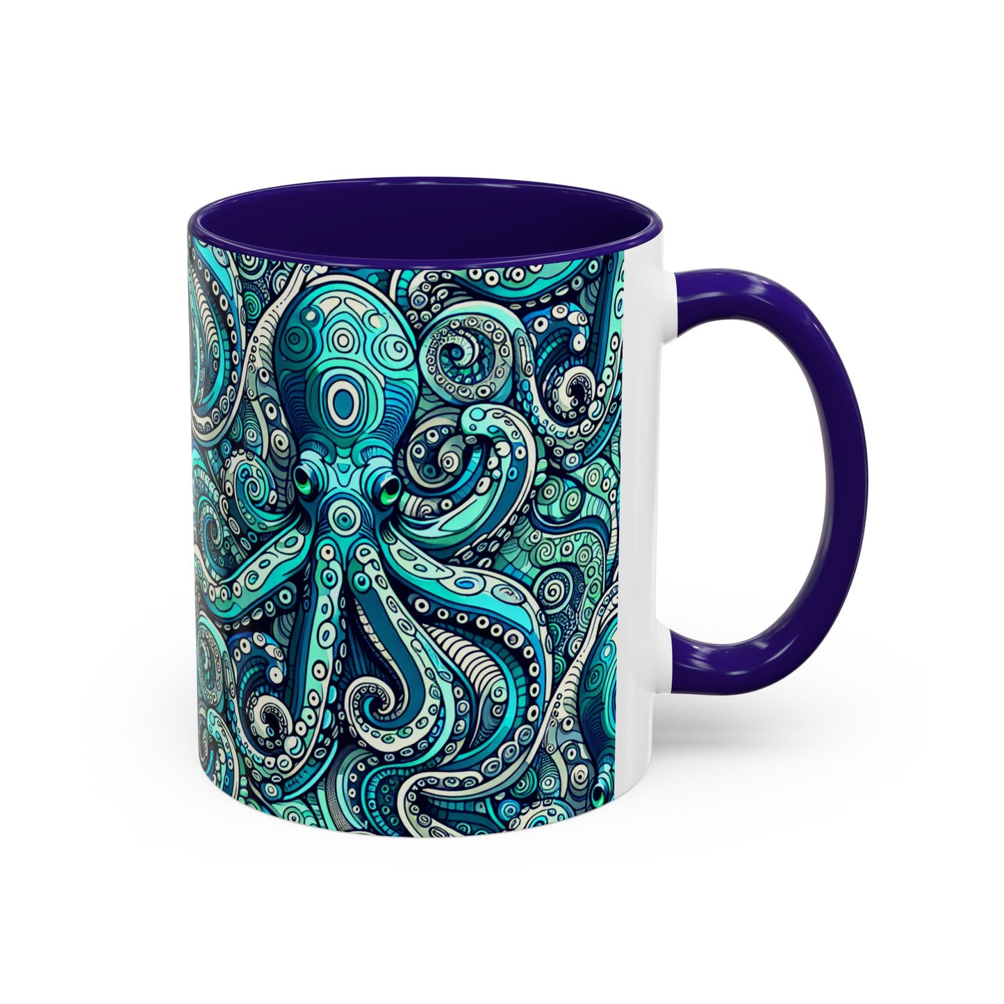 Accent Color Coffee Mug, Many Colors - 11oz & 15oz / Aqua Octopus