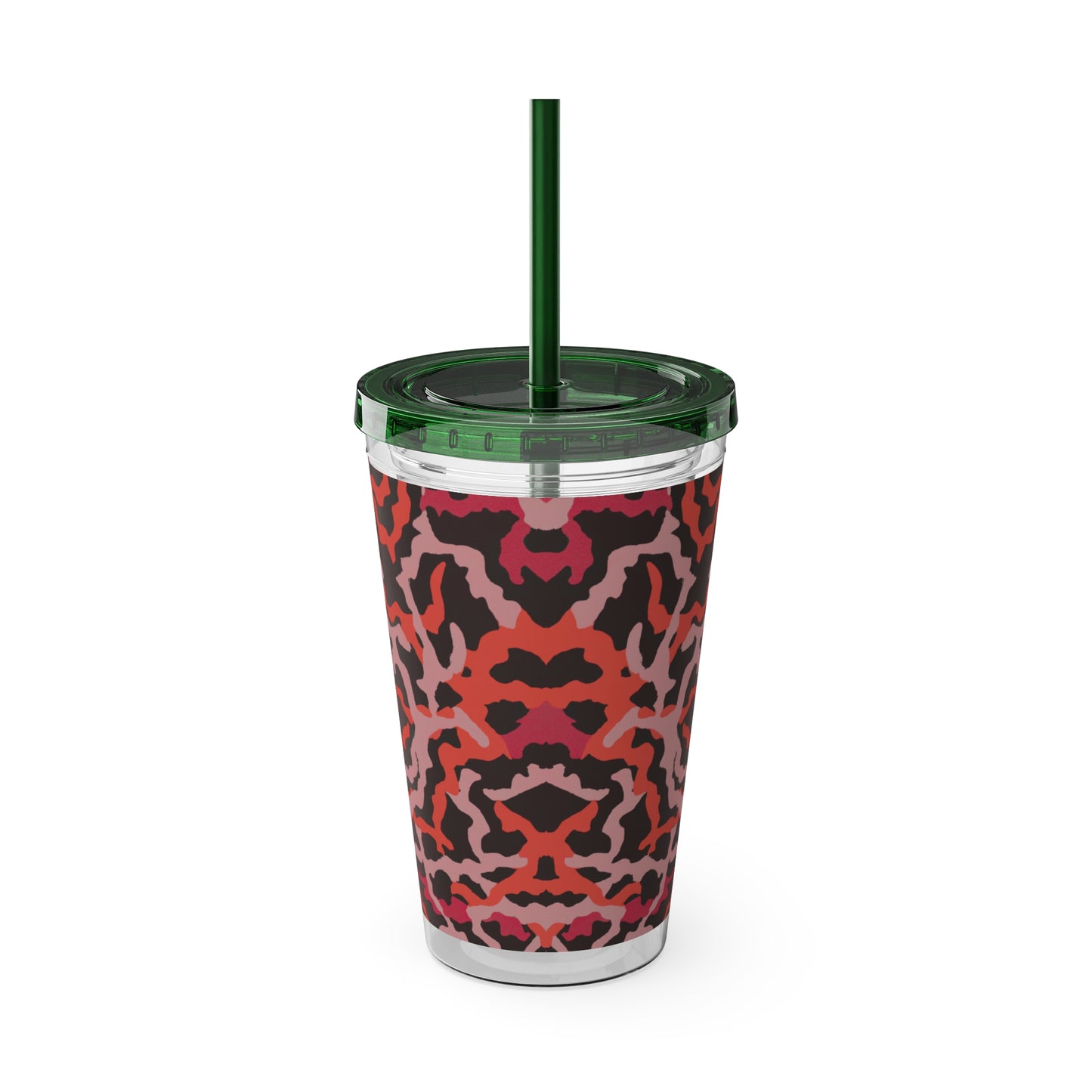 Tropical Tumbler with Straw | 16oz Colorful Travel Cup / Coral Threads, Red