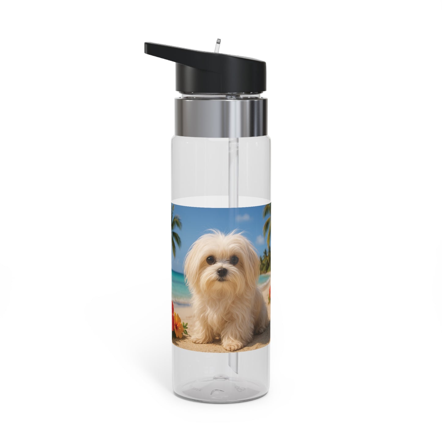 Tropical 20oz Tritan Sport Water Bottle -  Leakproof, Lightweight, BPA-Free / Puppy Ariel at the Beach