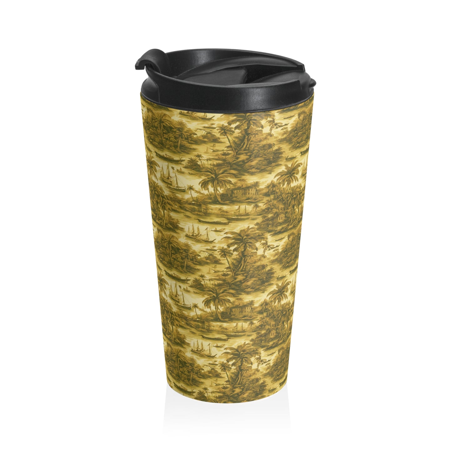 15 oz. Stainless Steel Travel Mug / Tropical Voyage Toile, Gold