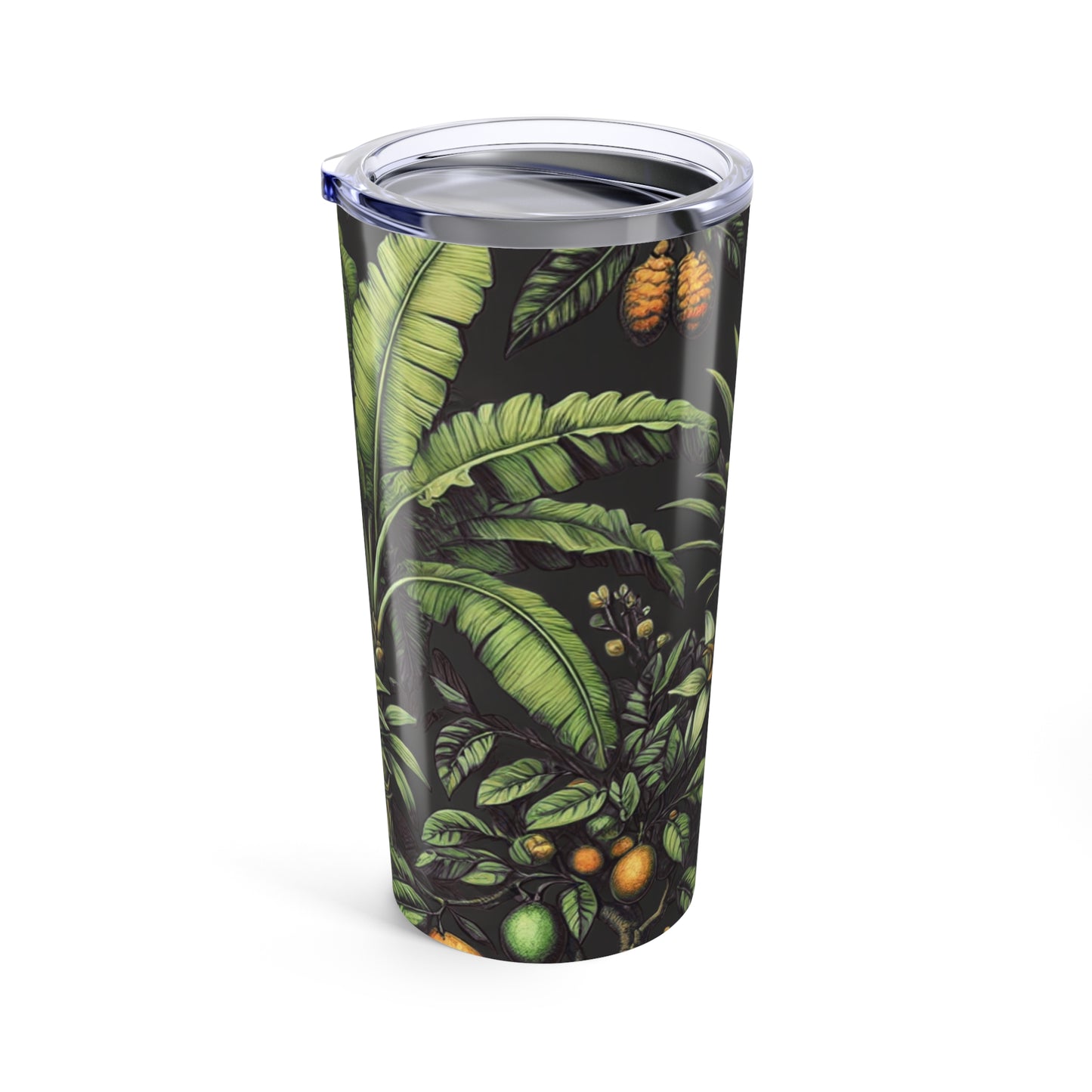 20oz Tropical Glossy Tumbler, Stainless Steel / Tropical Fruit, Black