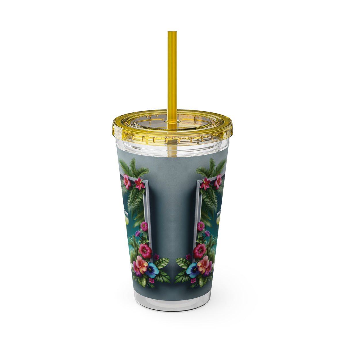 Tropical Tumbler with Straw | 16oz Colorful Travel Cup / Tropical Margarita