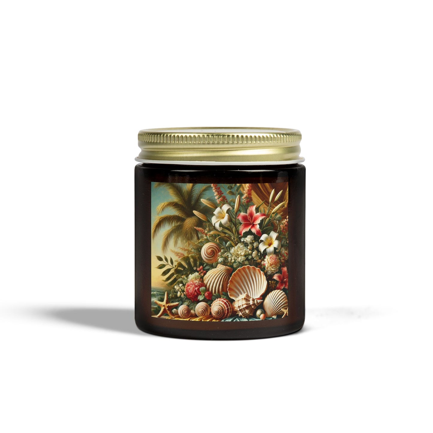 Tropical Shells and Flowers Scented Candles - Coconut Apricot Wax (4oz, 9oz)