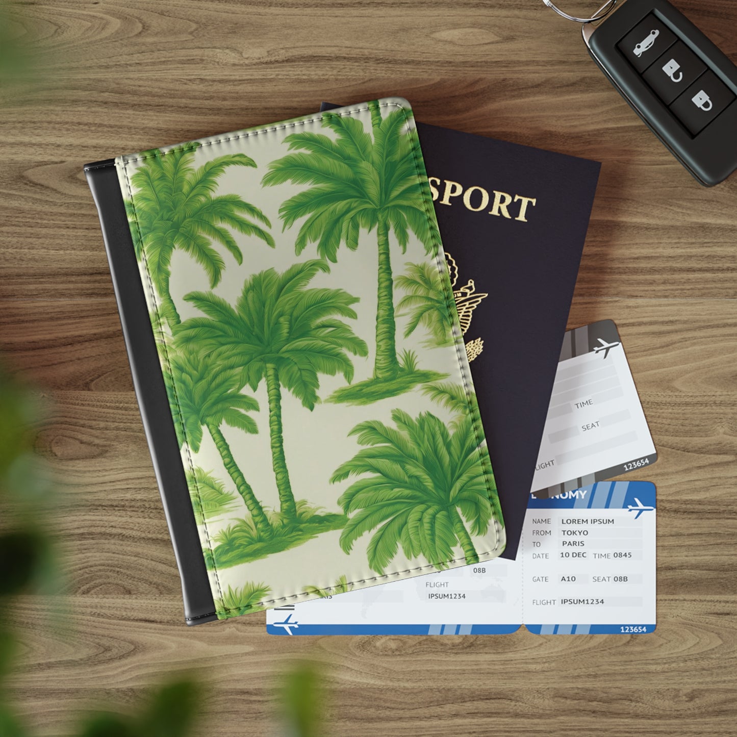 Tropical Passport Cover, Faux Leather - RFID blocking for travel security / Just Palms