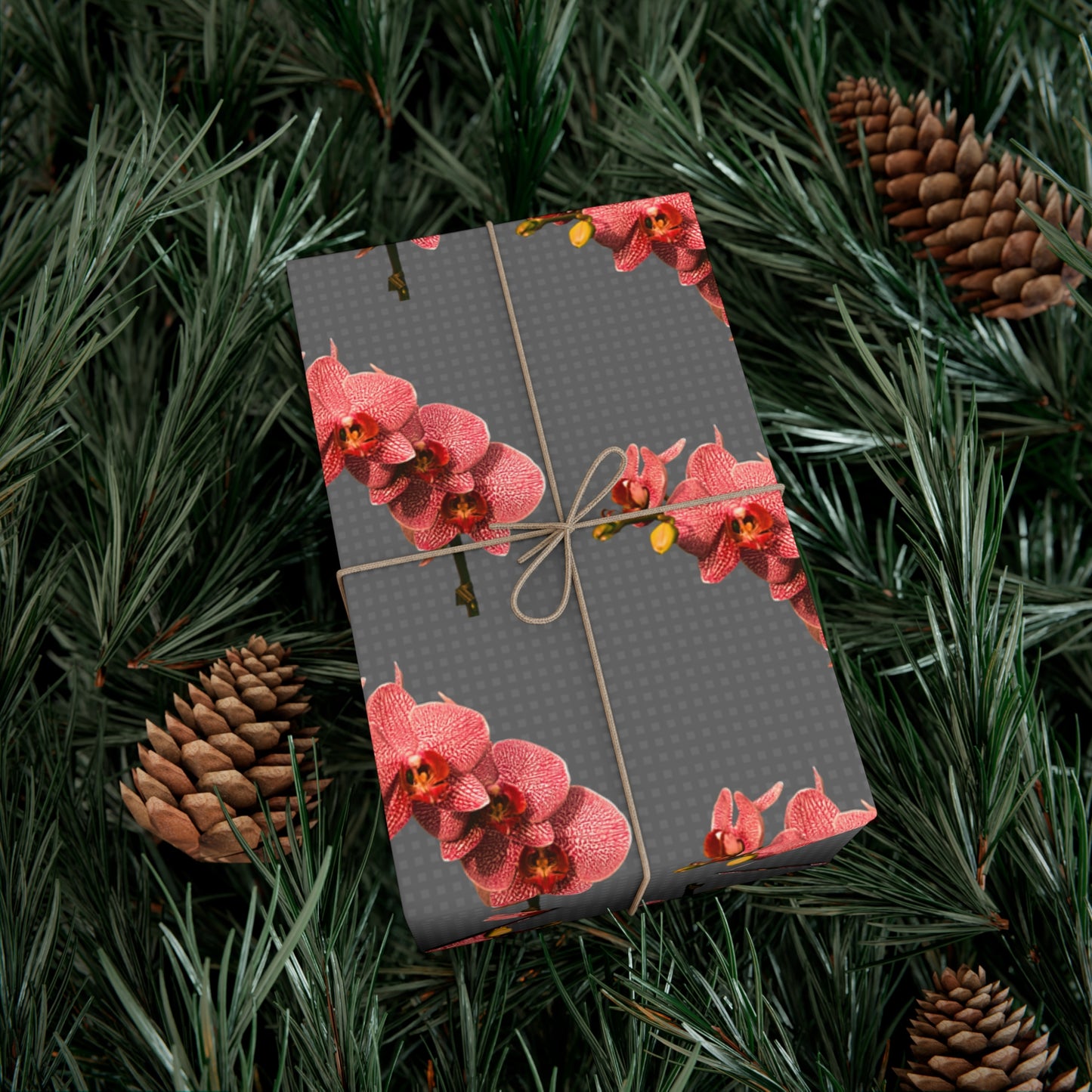 Gift Wrap Papers, Red Orchid | Grey Wicker