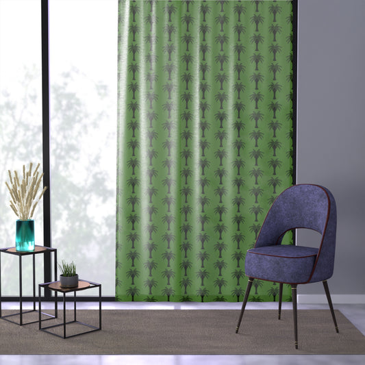 Deco Palm/Green Semi-Transparent Window Curtain, 50" x 84" - Colorful Tropical Home Décor