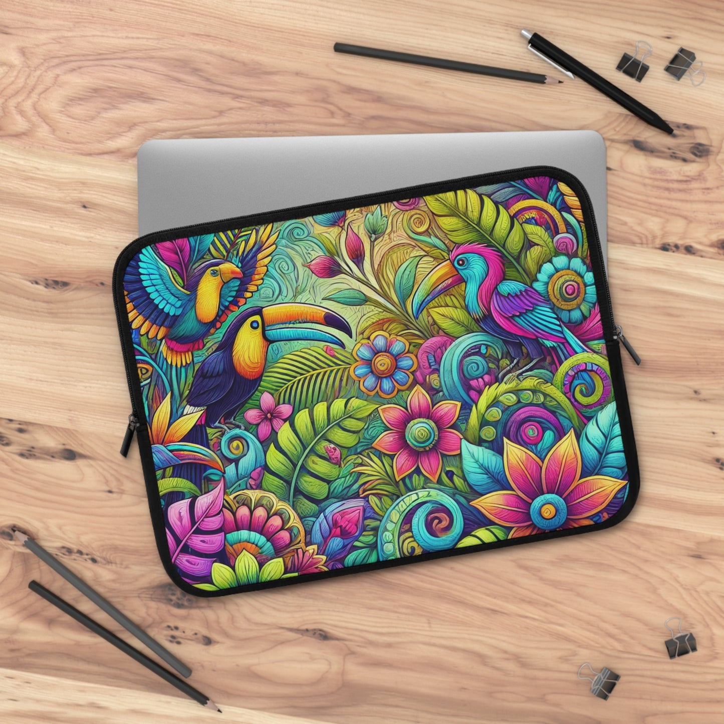 Tropical Laptop Sleeve, 5 Sizes - Perfect for Beach Lovers & Students / Rainforest Music