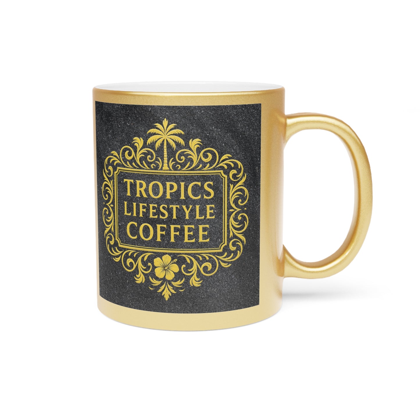 Tropical Metallic Mug, Gold or Silver - Tropics Lifestyle Coffee, Black/Gold Logo