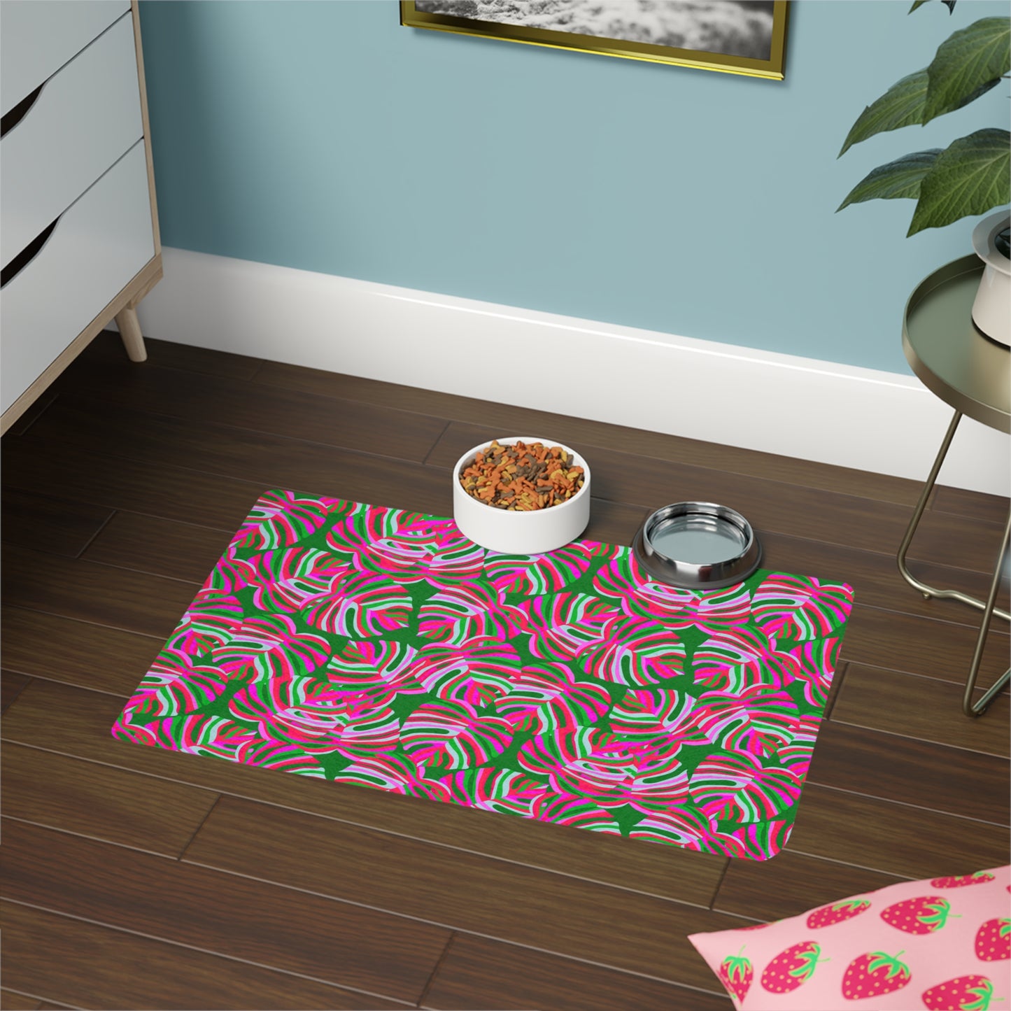 Pet Food Mat (12x18) - Monstera Pink Pop