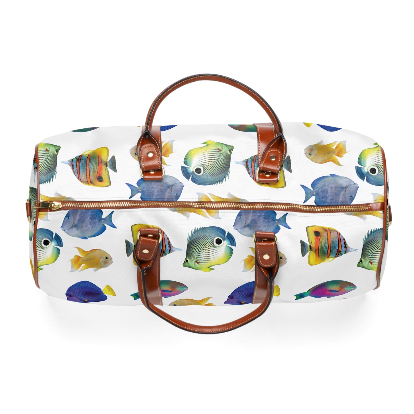 Tropical Waterproof Travel Bag - Perfect for Beach Getaways / School of Fish, White