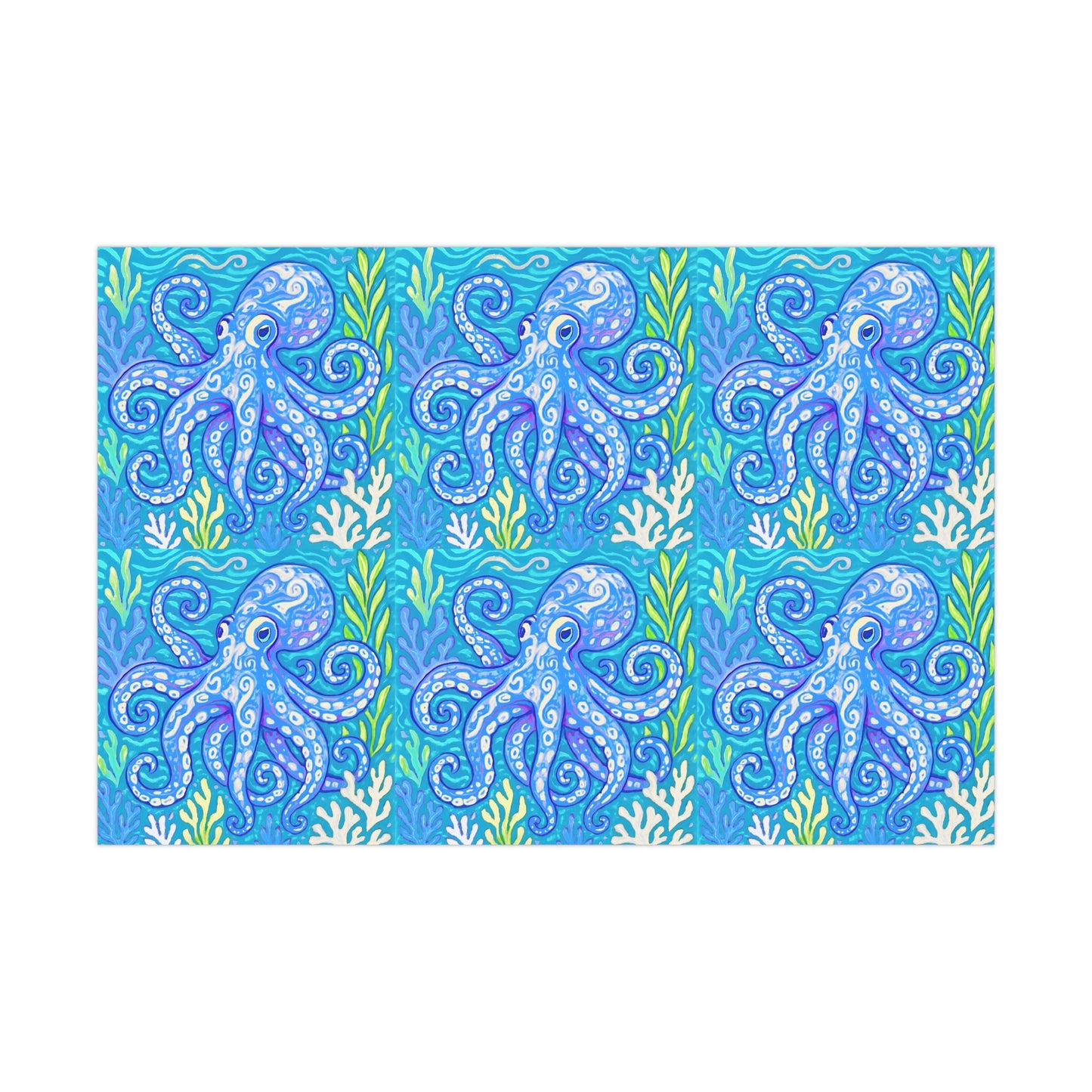 Wrapping Paper - Tropical Gift Wrap for All Occasions / 3 Sizes, 2 Finishes / Octopus Kraken Joe, Blue