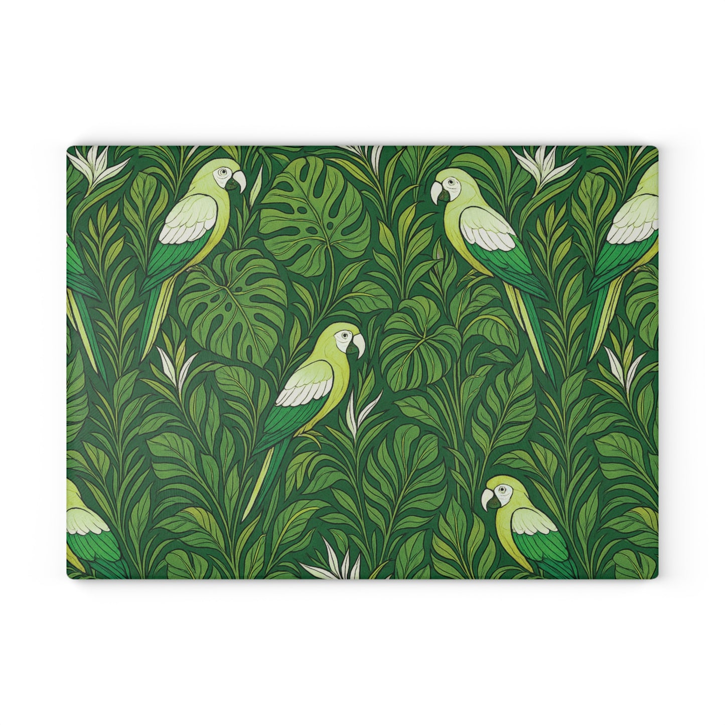 Glass Cutting Board, 2 sizes - Parrot Family, Lime