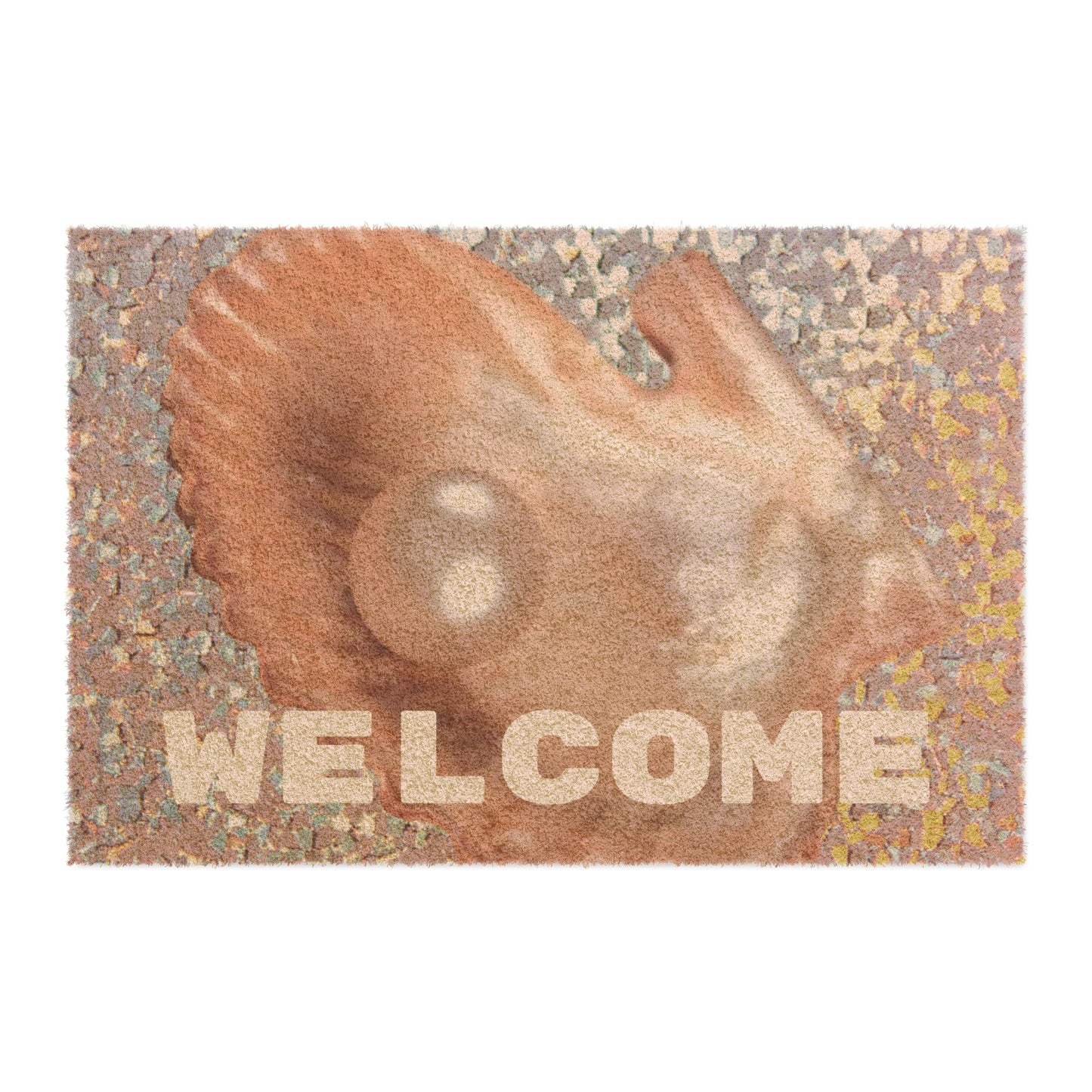 Tropical Shell Doormat - Vibrant Coconut Fiber Entrance Mat / WELCOME Disco Peach Pearl Oyster