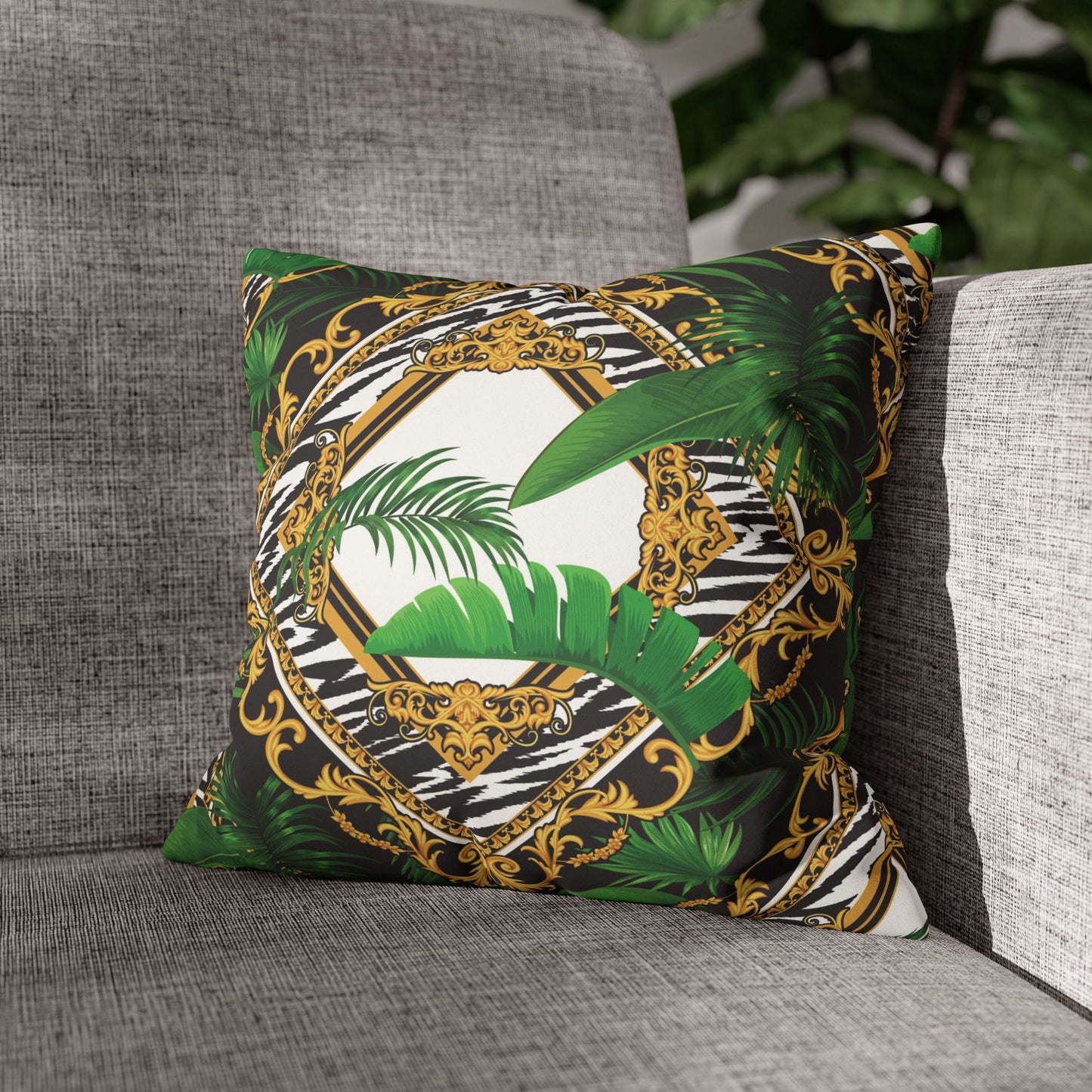 Faux Suede Square Pillowcase - Jungle Luxe White