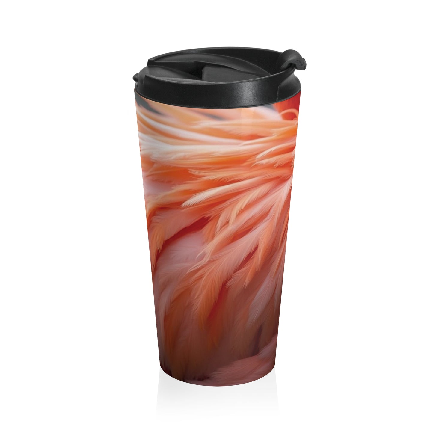 15 oz. Stainless Steel Travel Mug / Real Flamingo Feathers