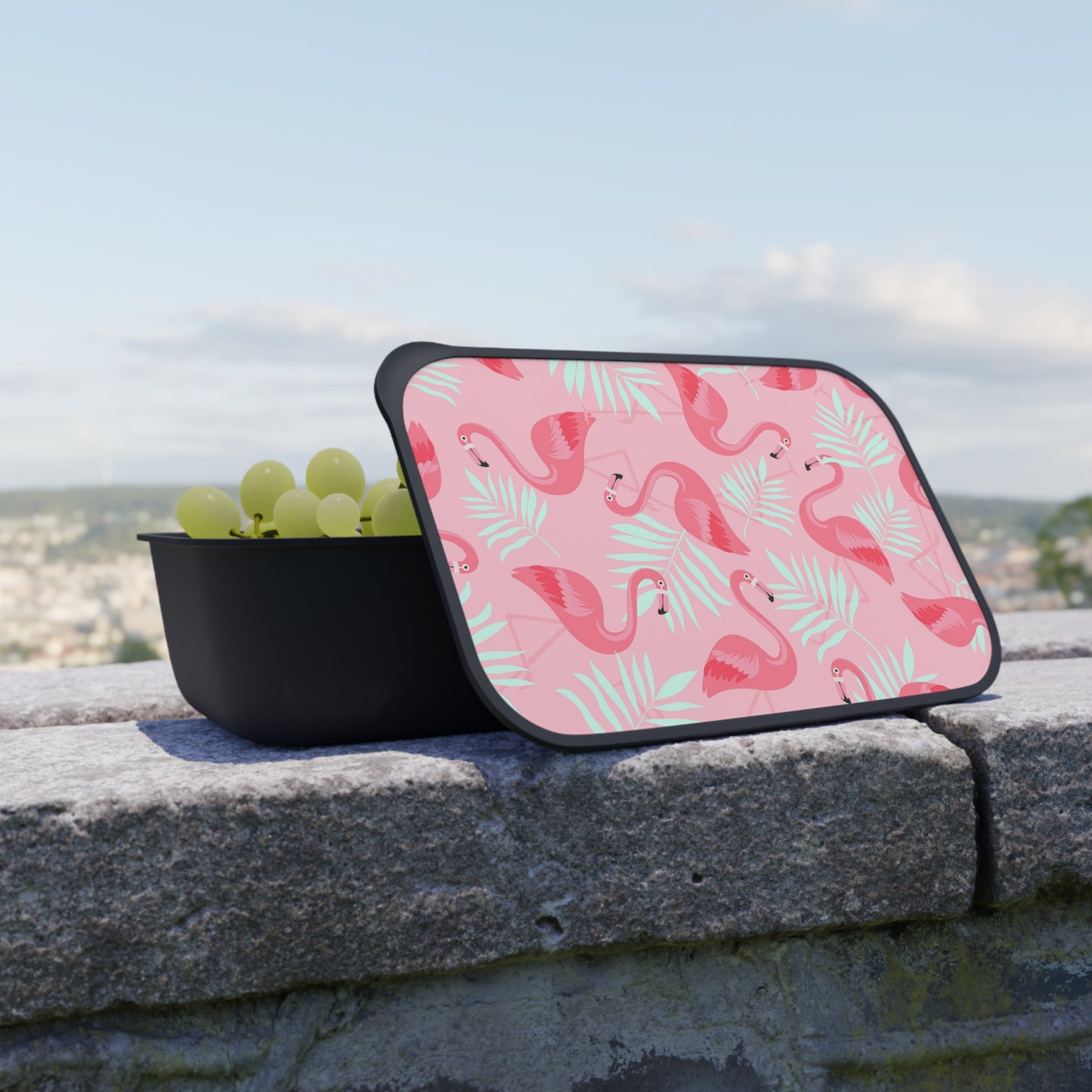 Bento Box with Utensils - Flamingos With White Palms