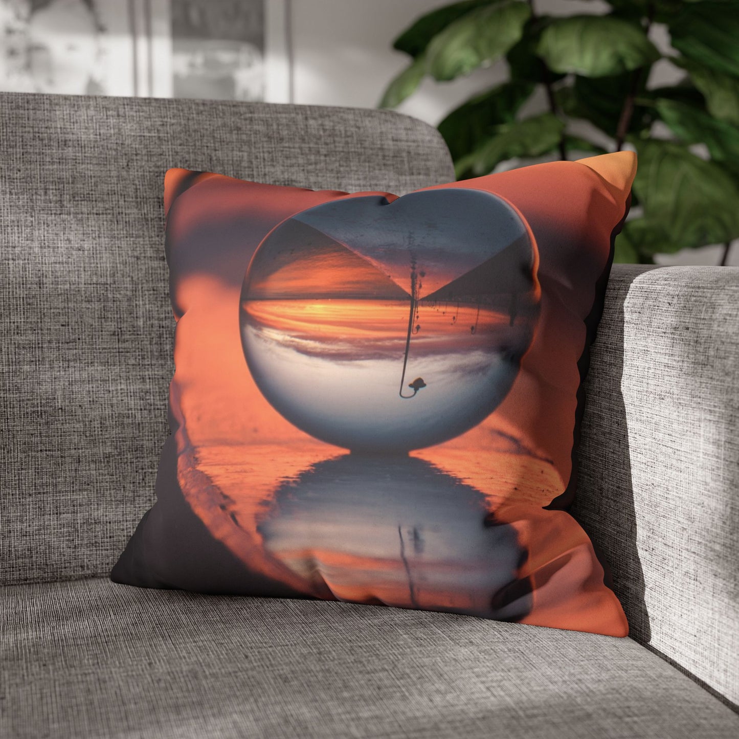 Faux Suede Square Pillowcase - Crystal Ball at Sunset Pier