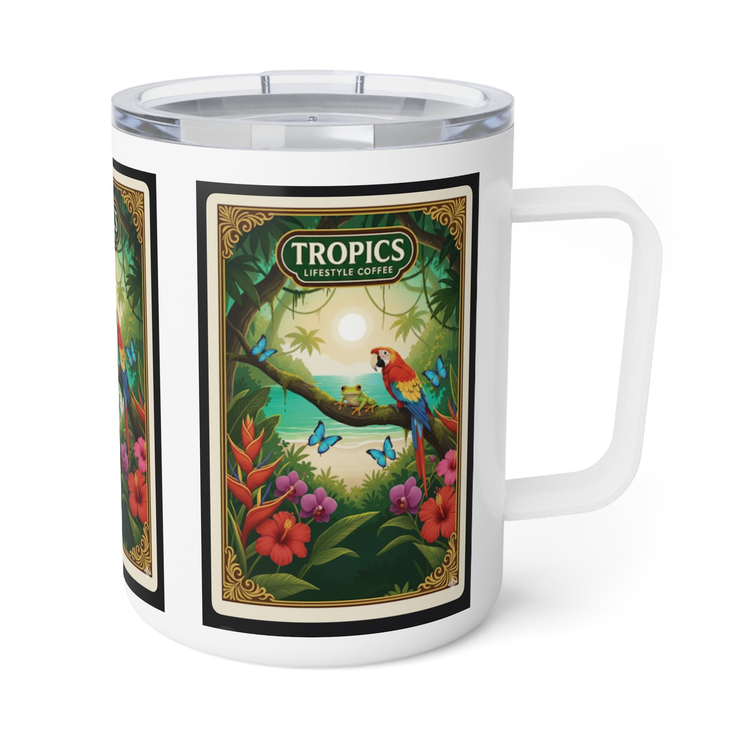 Tropical Insulated Coffee Mug, 10oz / Tropical Beach Logo