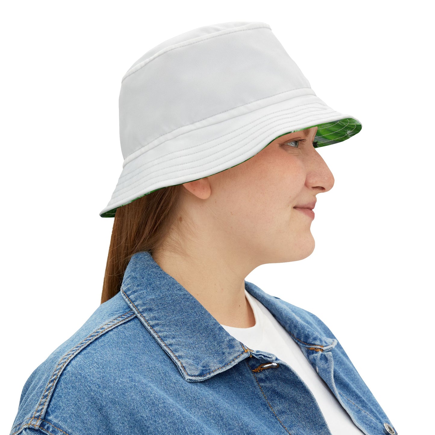 Tropical Polyester Bucket Hat, 2 Sizes - Young Palms/White