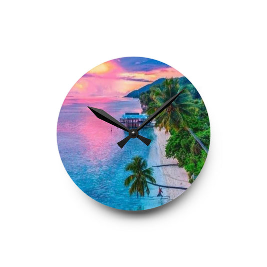 Acrylic Wall Clock, Pink Island Time, Variants