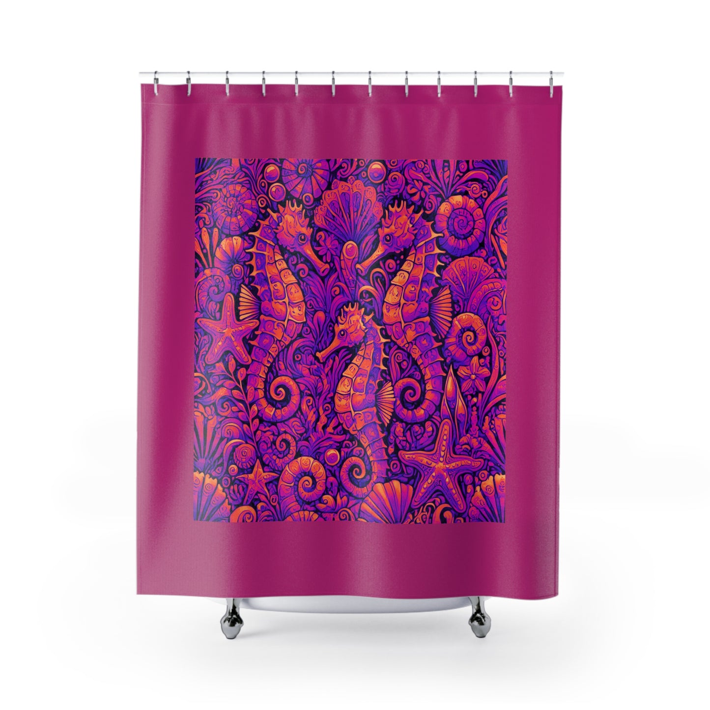 Tropical Shower Curtain - Ocean Bathroom Decor / Seahorse Trio Heatwave/Pink