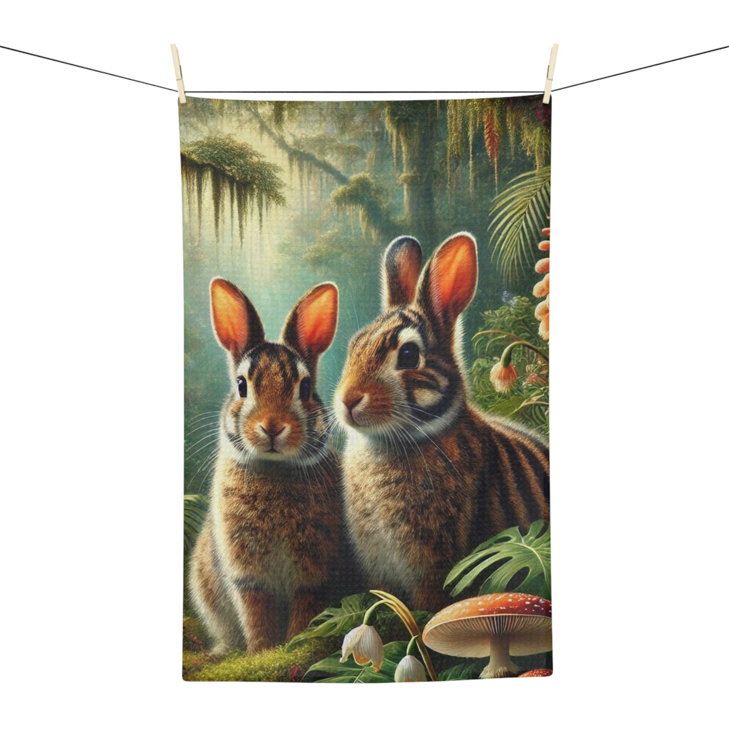 Microfiber Coffee/Tea Towel — Rainforest Sumatran Striped Rabbits