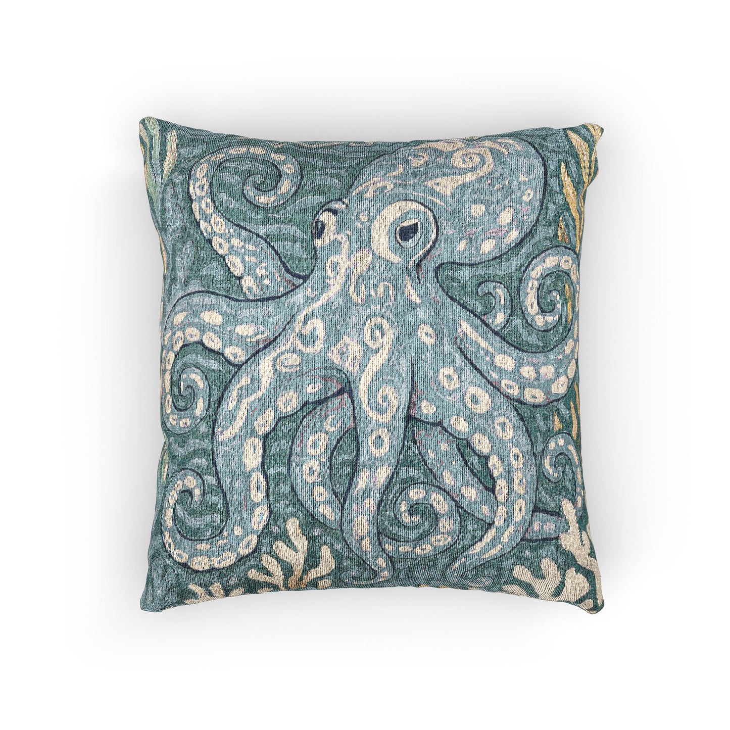 Woven Pillow, 17"W x 18"L ~ Octopus Kraken Joe, Blue