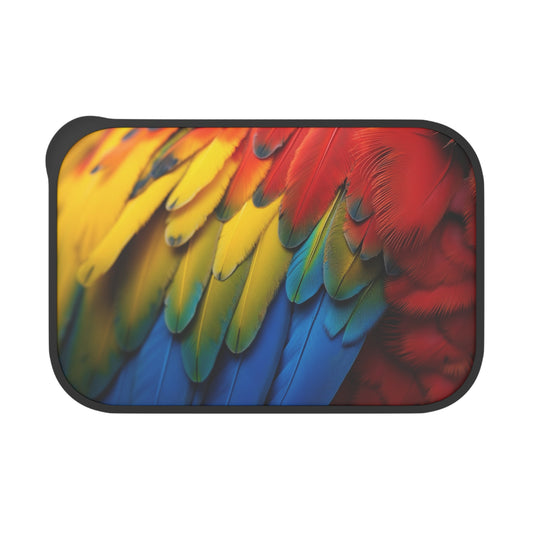 Bento Box with Utensils - Macaw Parrot Feathers