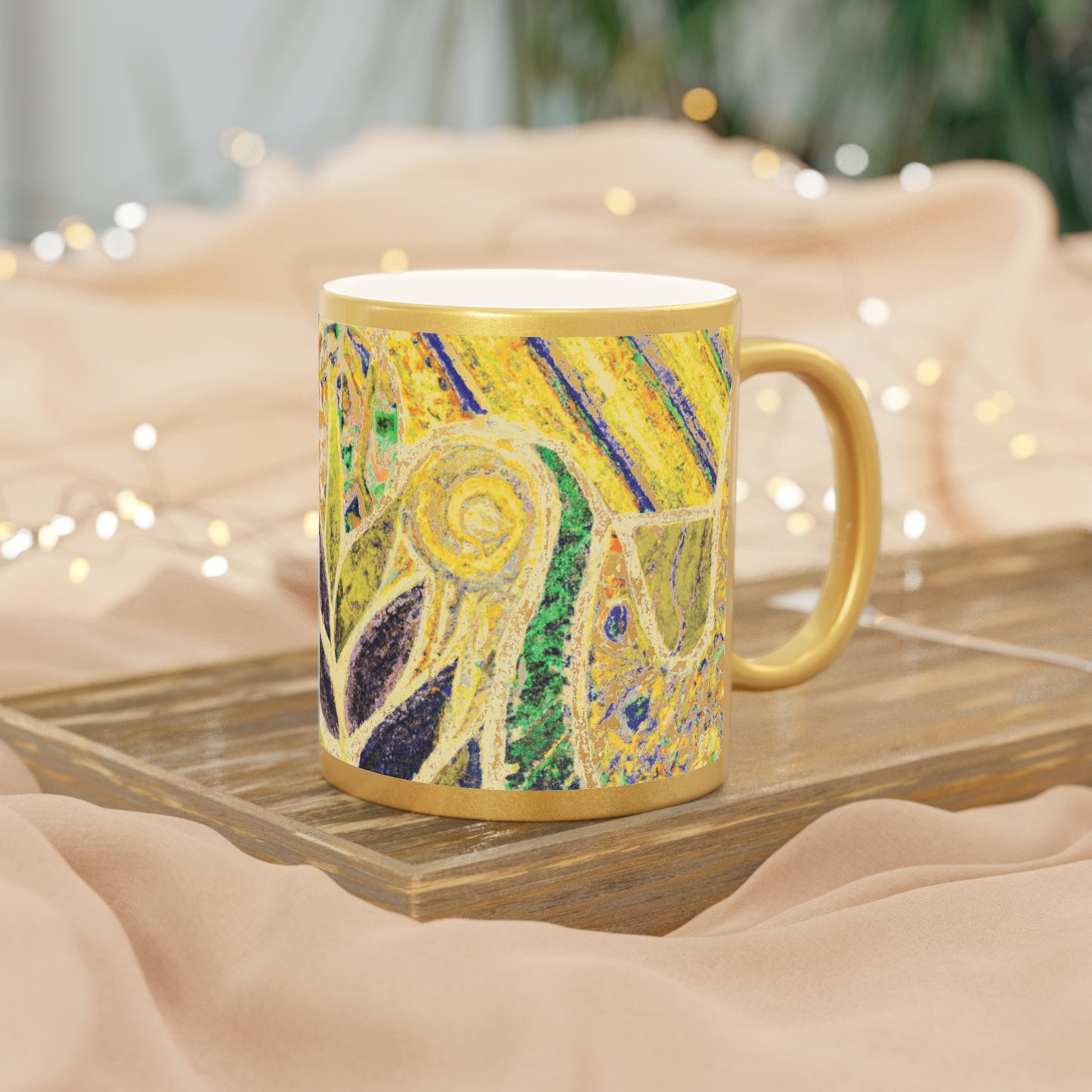 Tropical Metallic Mug, Gold or Silver - Amazon Whimsy, Yellow