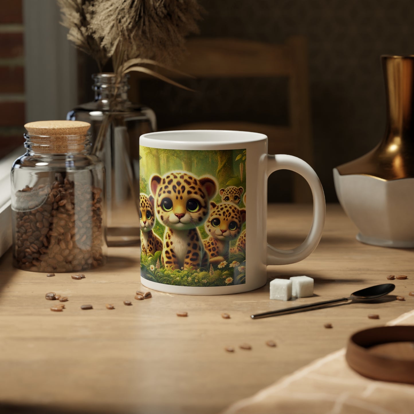 Jumbo Mug, 20oz, Rainforest Baby Jaguars | Tropical Coffee Cup