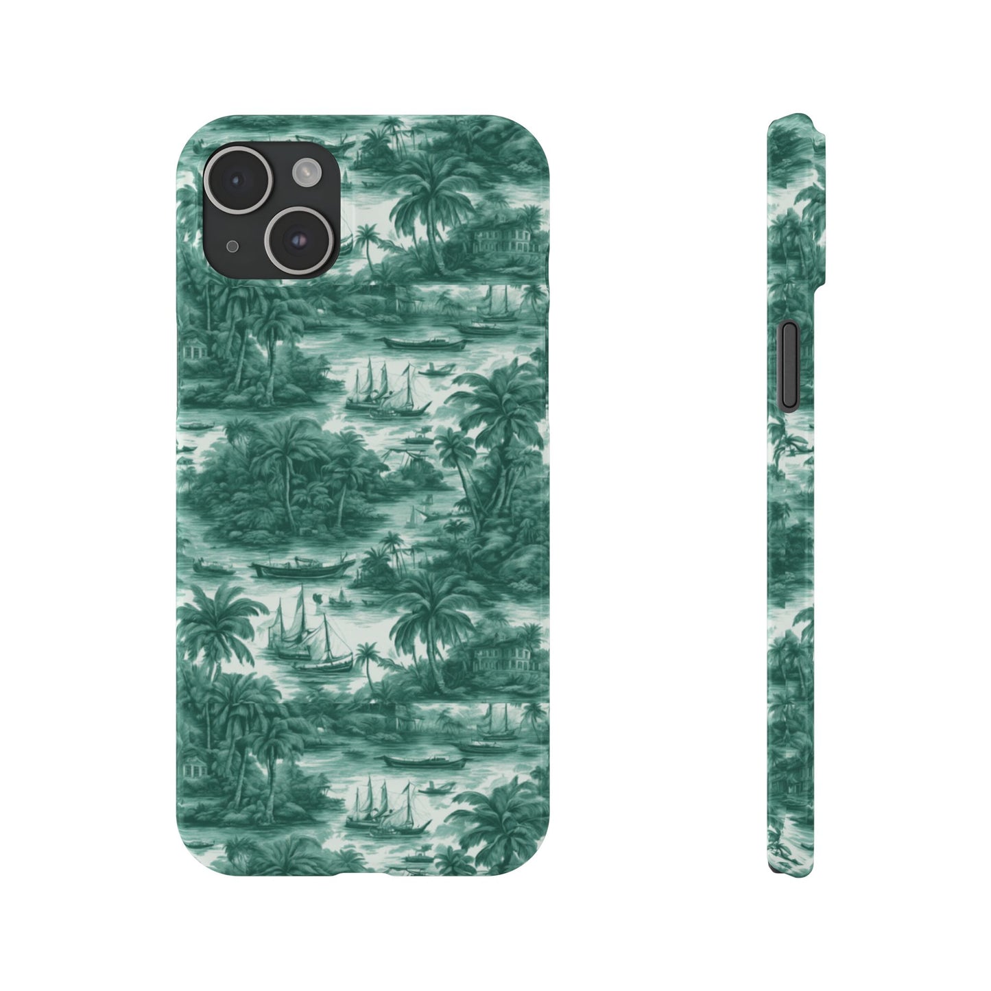 Slim Phone Cases - Tropical Toile #1, evergreen