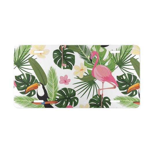 Flamingo Party Vanity Plate - Colorful Tropical Design for Cars, Trucks, and Decor