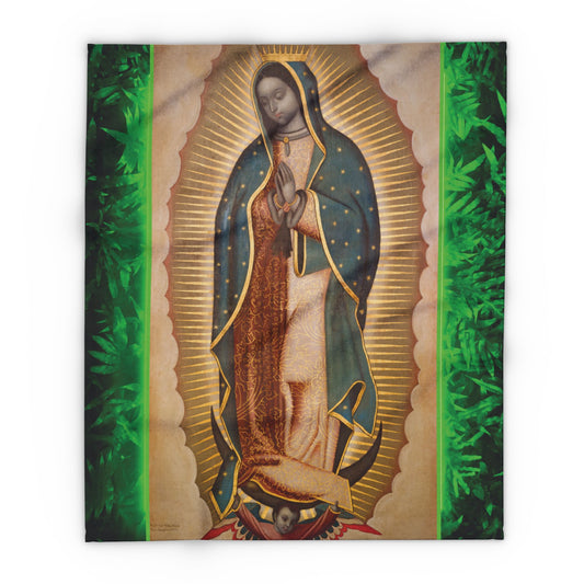 Our Lady of Guadalupe Religious Fleece Blanket - Colorful Tropical Glow Design