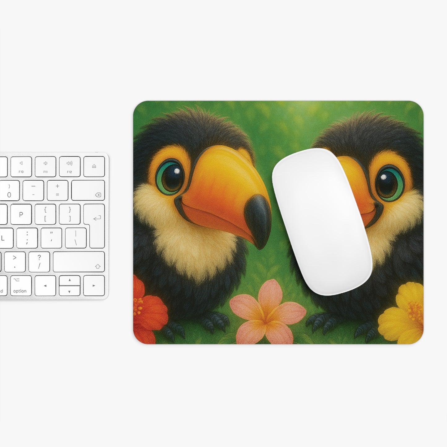 Tropical Mouse Pad, 2 Shapes - Beach Vibes for Home Office & Gamer / Baby Toucans