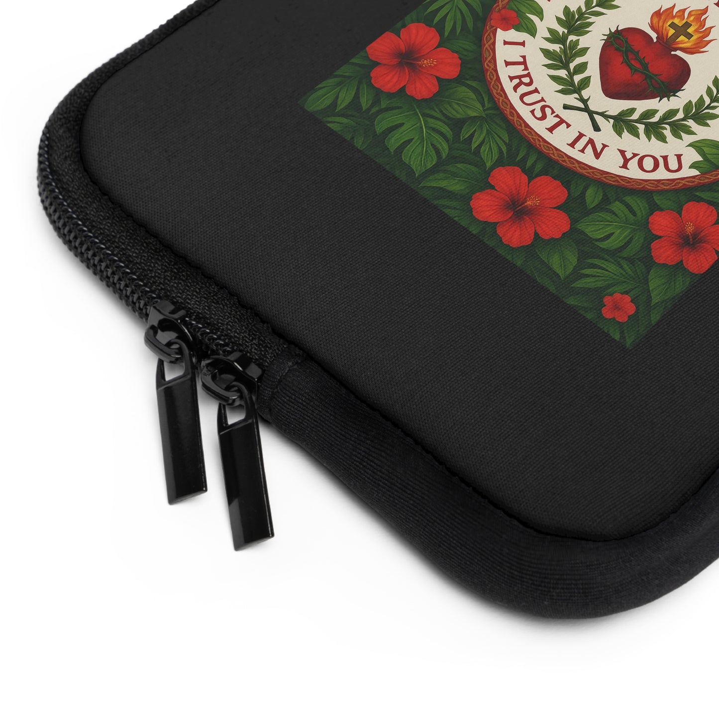 Religious Tropical Laptop Sleeve, 5 Sizes - Perfect for Ocean Lovers & Students / Sacred Heart of Jesus Prayer