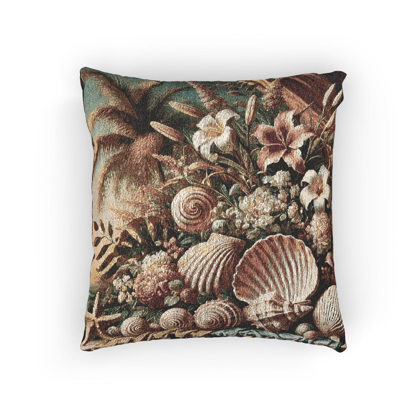 Woven Pillow, 17"W x 18"L ~ Shells and Flowers