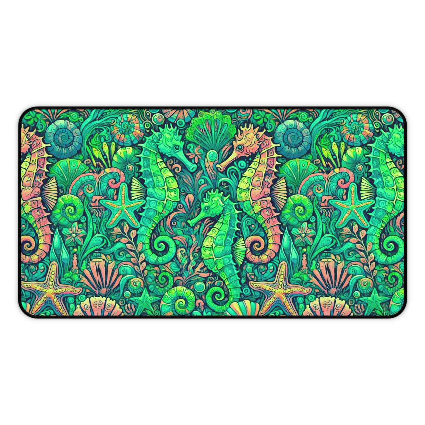 Tropical Mouse Pad/Desk Mat, 3 Sizes - Perfect for Home Office / Seahorses, Hot Lime