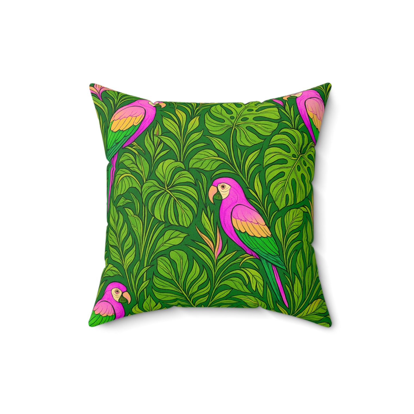 Tropical Pillow, 4 sizes - Colorful Spun Polyester Square Cushion / Parrot Family, Pink