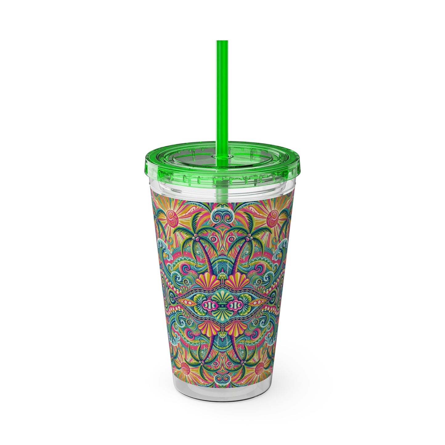 Tropical Tumbler with Straw | 16oz Colorful Travel Cup / Kaleido Bay