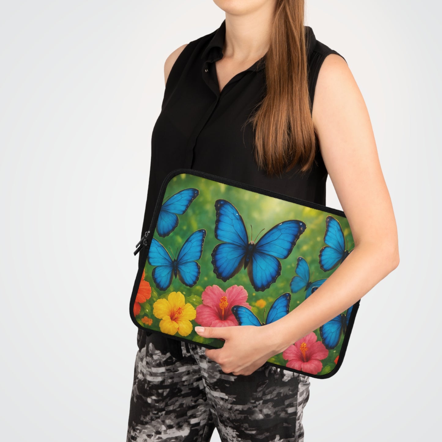 Tropical Laptop Sleeve, 5 Sizes - Perfect for Rainforest Lovers & Students / Morpho Butterfly Flight