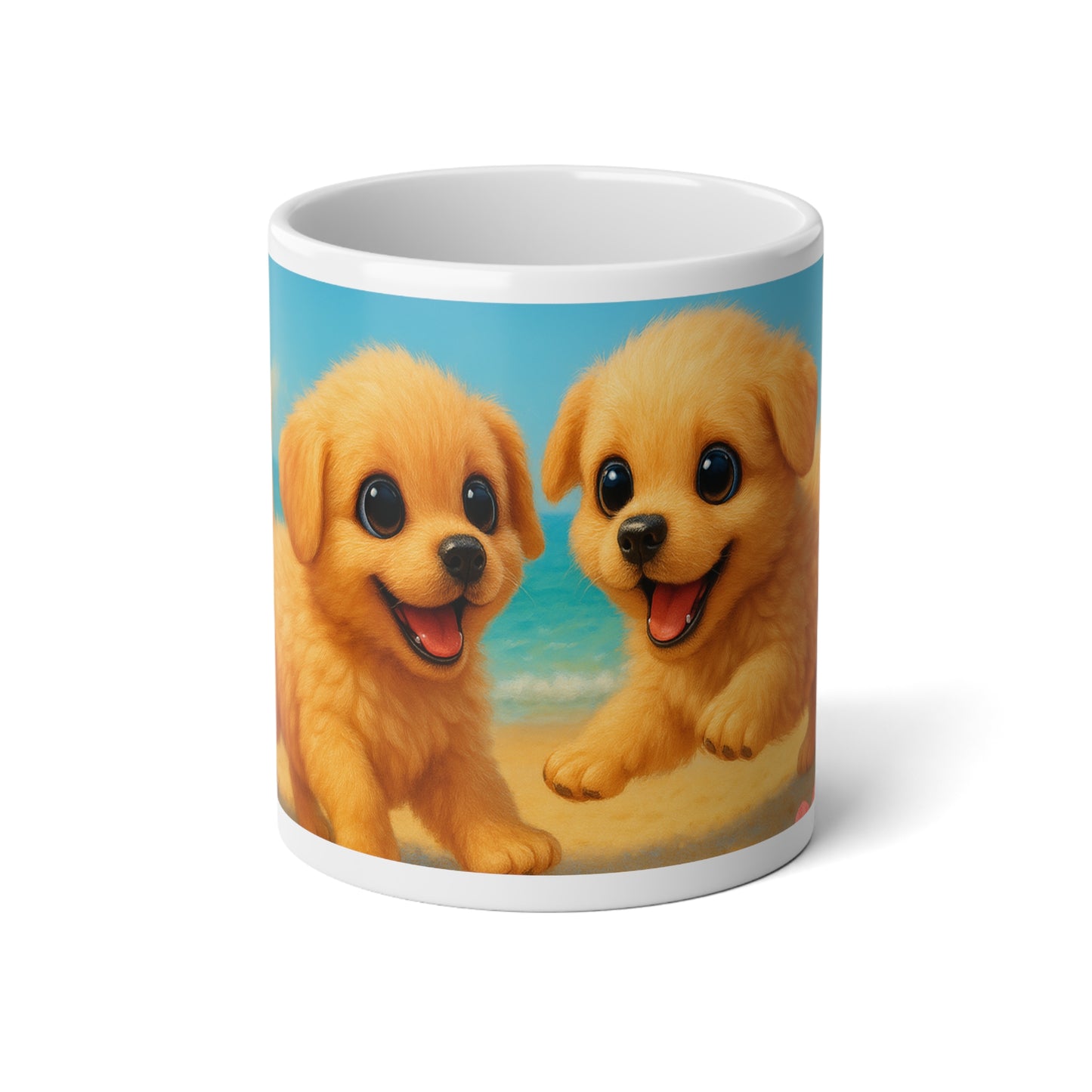 Jumbo Mug, 20oz, Puppies Playing on the Beach | Tropical Coffee Cup