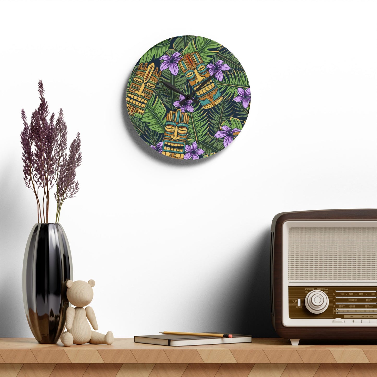 Acrylic Wall Clock, Tiki Purple Greenery