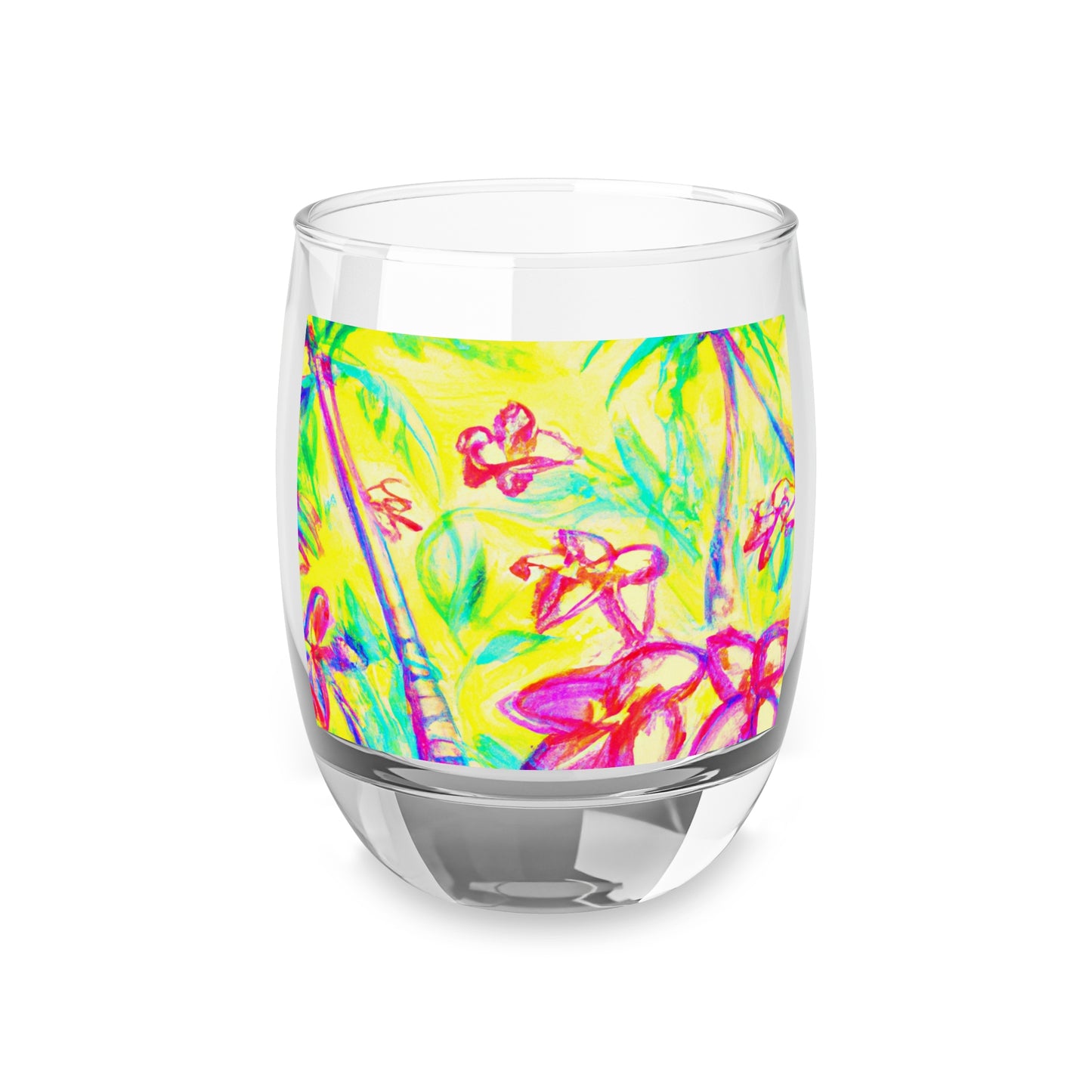 Whiskey Glass, Tropical Doodles/Yellow