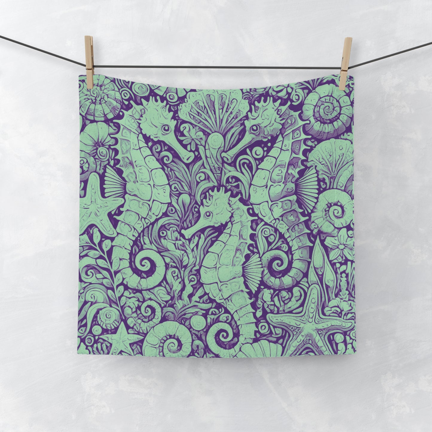 Face Towel - Seahorse Trio/Minty