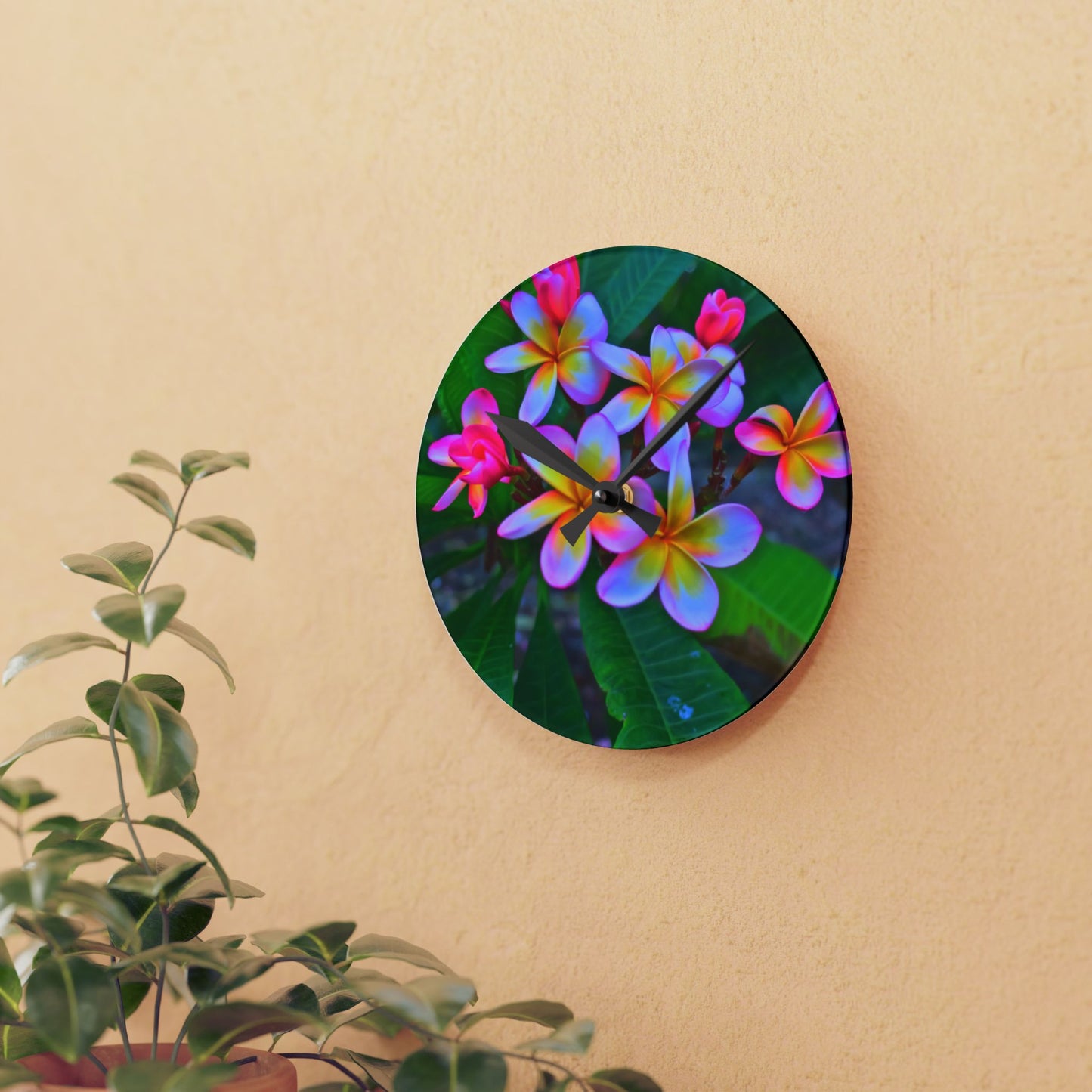 Acrylic Wall Clock, Hawaiian Flowers