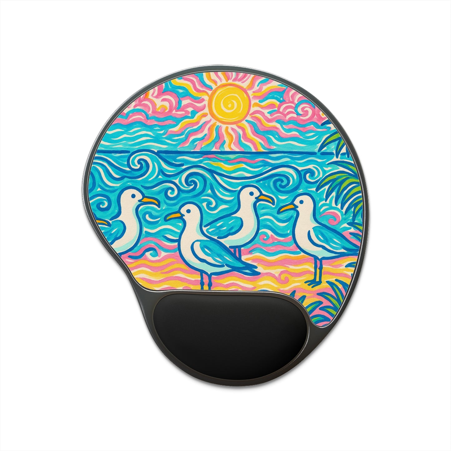 Tropical Beach Seagulls Mouse Pad with Wrist Rest – Ergonomic Design for Comfort and Style