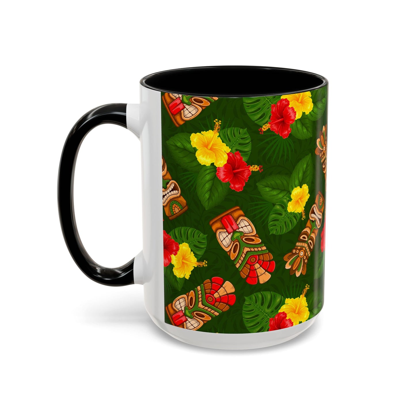 Accent Coffee Mug (11, 15oz), 8 Colors - Tiki Hibiscus Garden