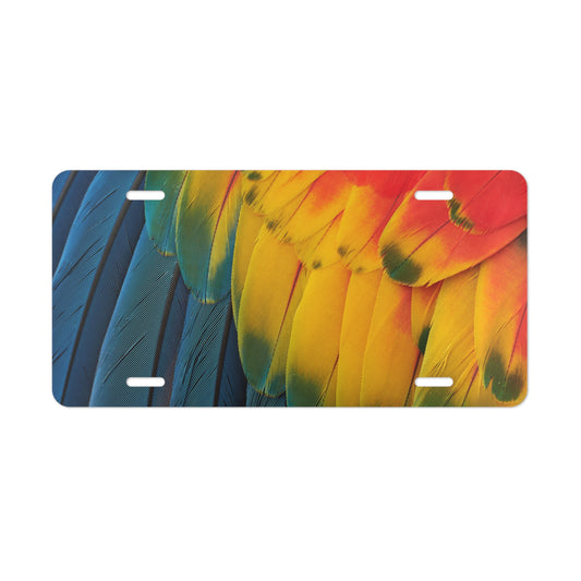 Macaw Feathers Vanity Plate - Colorful Tropical Design for Cars, Trucks, and Decor