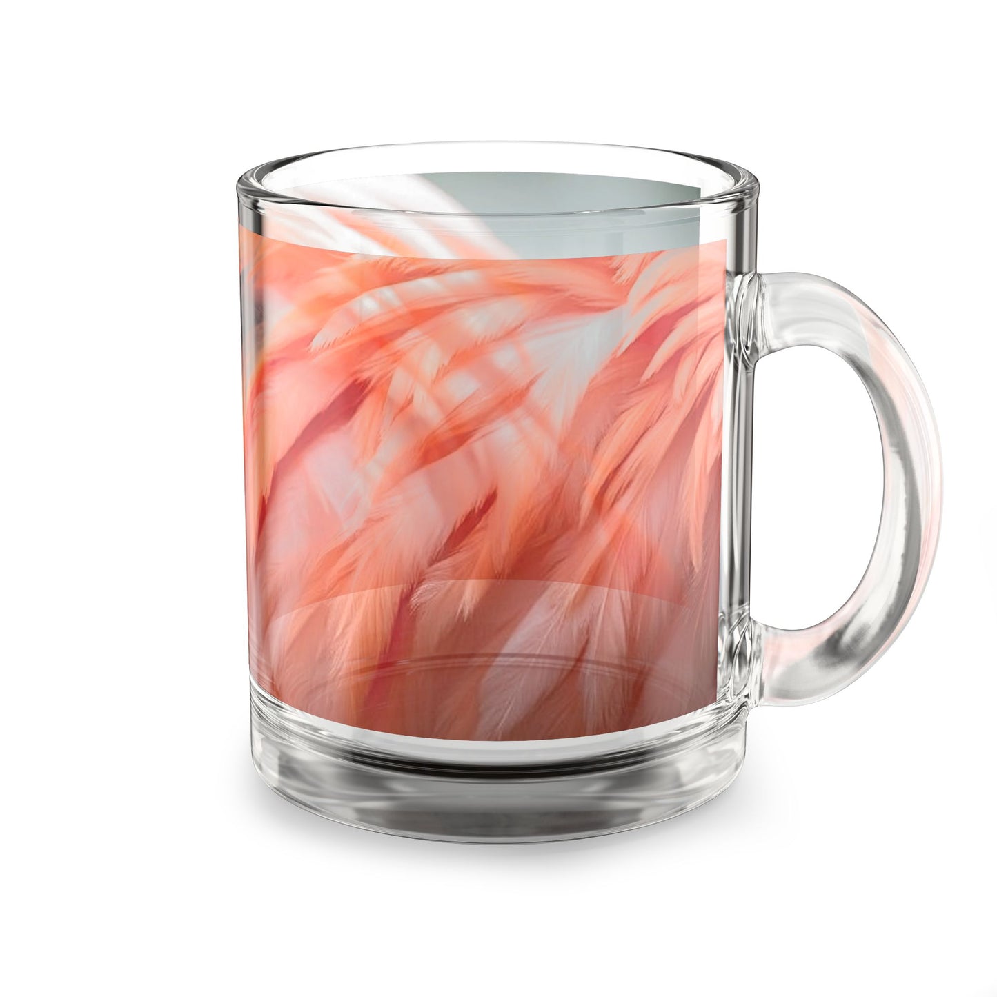 Tropical Glass Mug - 10oz Coffee Cup / Flamingo Feathers